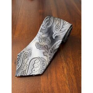 Mario Ferrari Necktie 100% Silk Black Silver Paisley Business